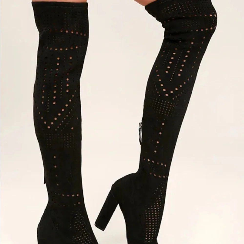 Steve Madden Eden Black Suede Cutout Over‎ the Knee Boots
